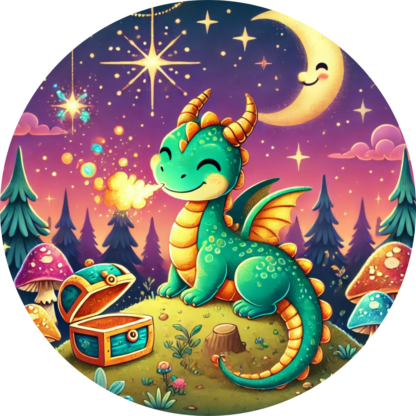 Niedlicher grüner Baby-Drache mit Zauberstab und Buch