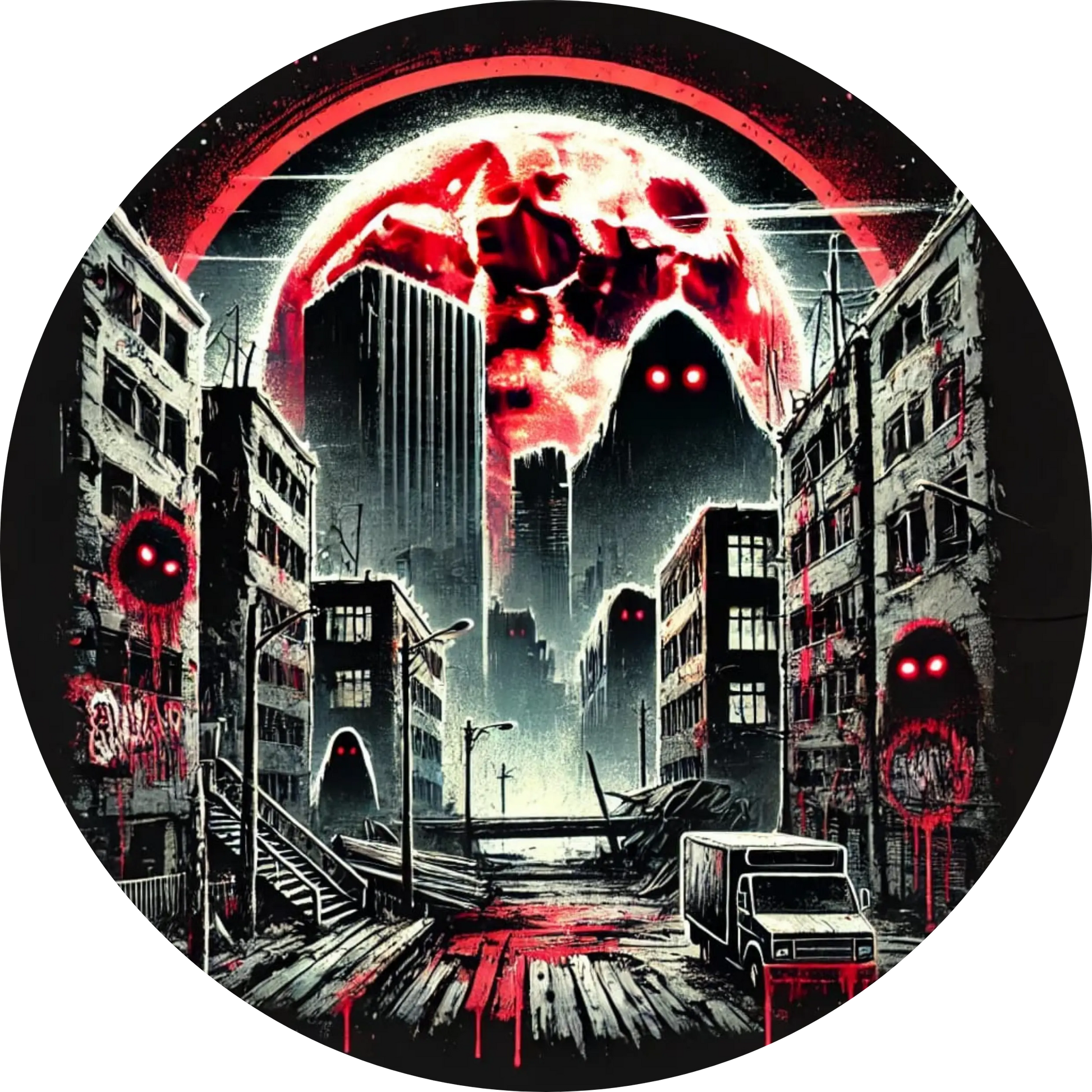 Cyberpunk-Stadt bei Nacht mit düsterer Atmosphäre und Neonlichtern
