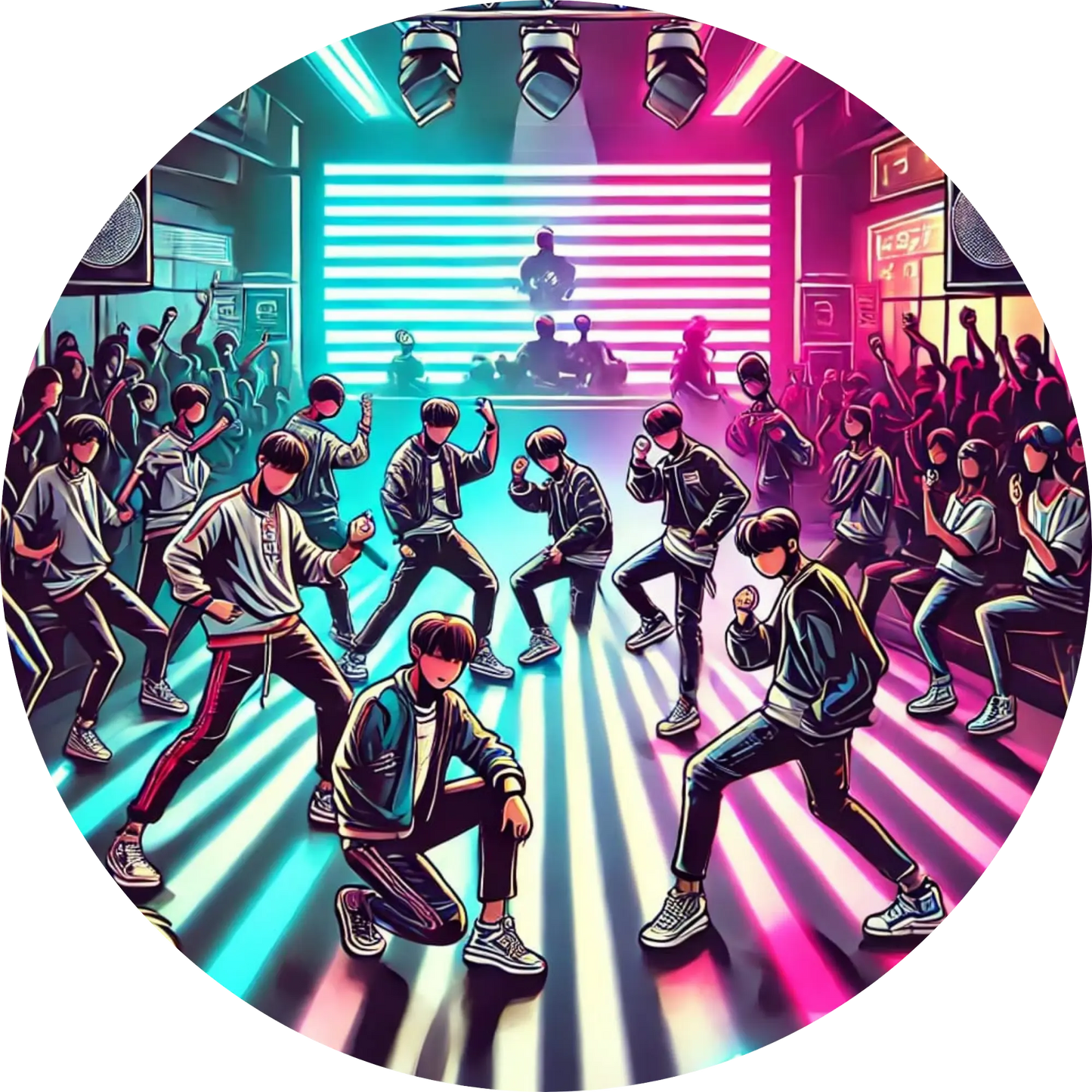 Neonfarbenes Tanzbattle mit energiegeladener K-Pop-Performance
