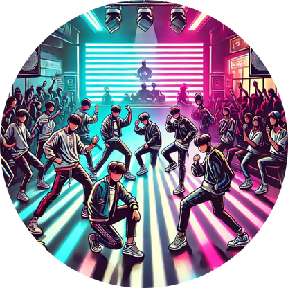 Neonfarbenes Tanzbattle mit energiegeladener K-Pop-Performance

