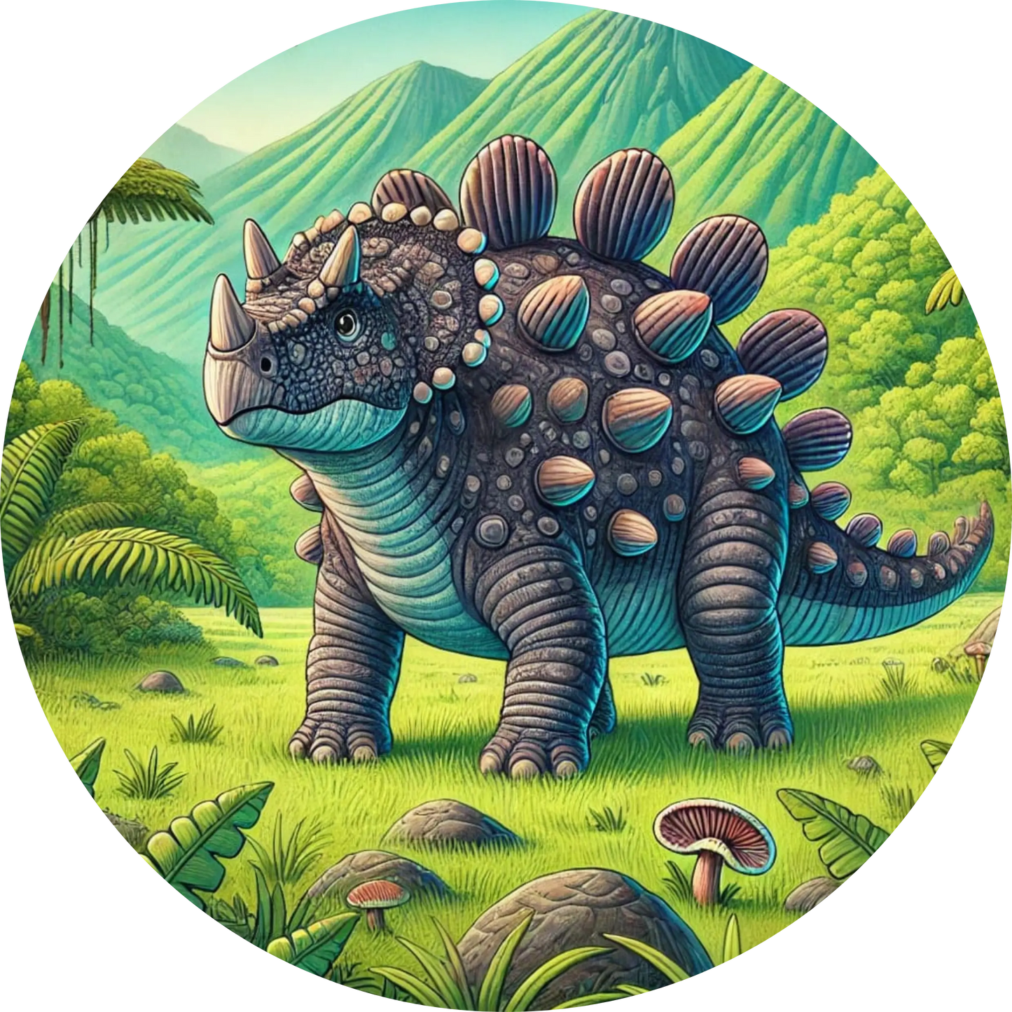 Stacheliger Ankylosaurus in grüner Waldlandschaft – detailreiches Dino-Design