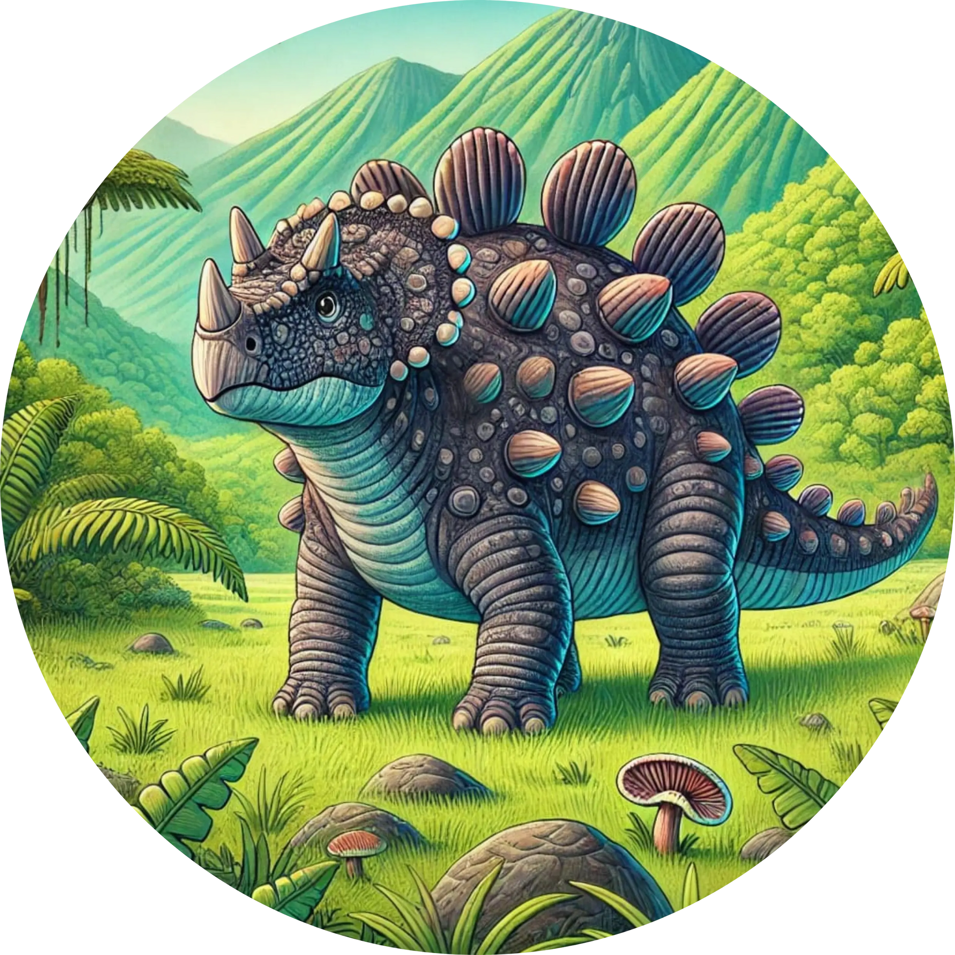 Stacheliger Ankylosaurus in grüner Waldlandschaft – detailreiches Dino-Design