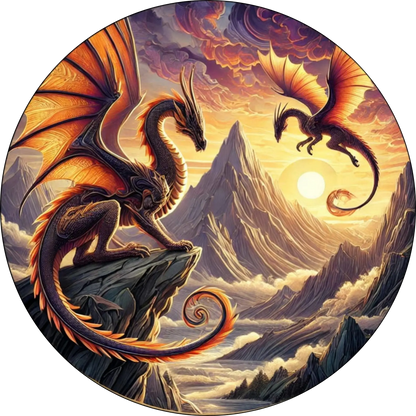 Zwei Drachen – ineinander verwoben vor dramatischer Landschaft