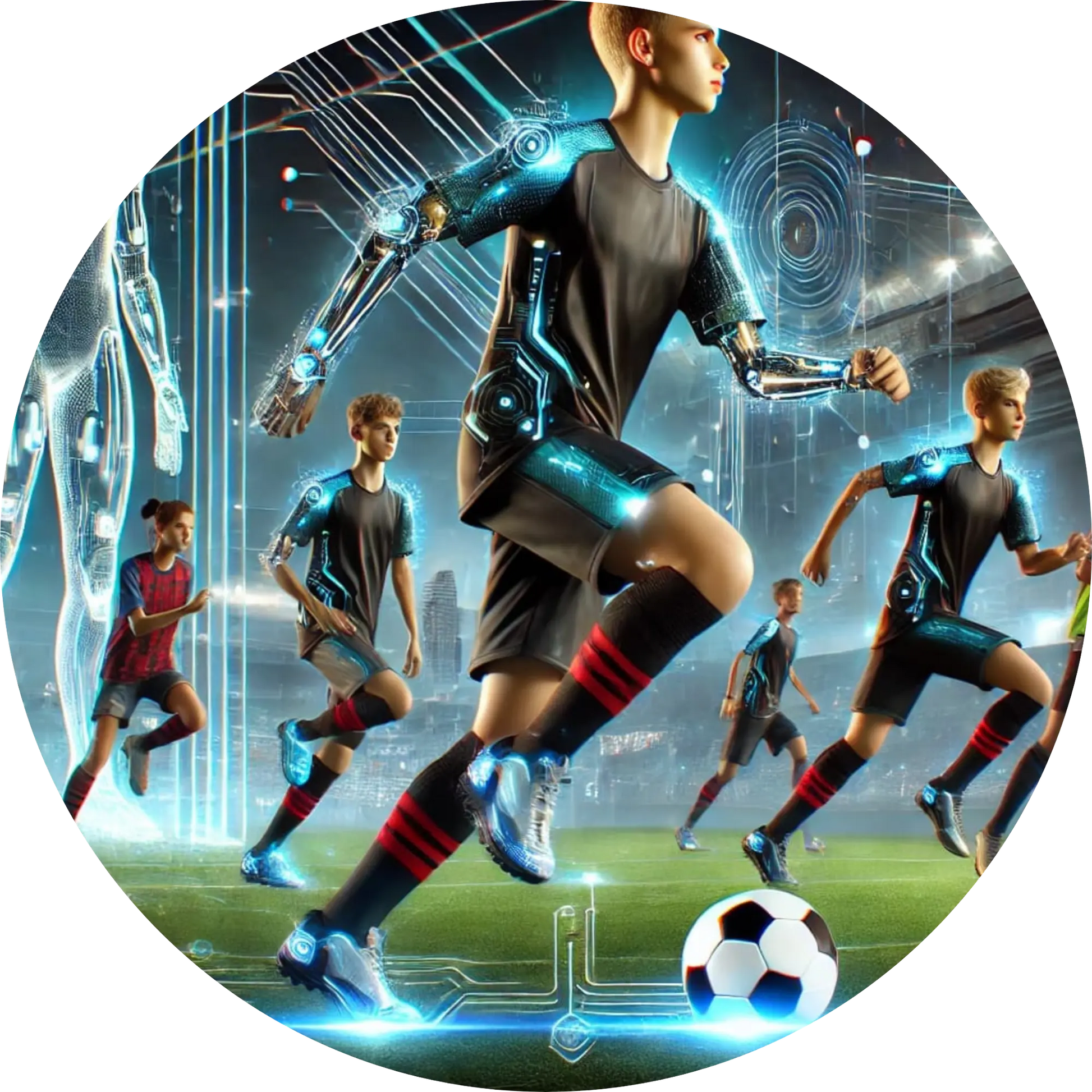 Team spielt Fußball im Stadion, sportlich und motiviert