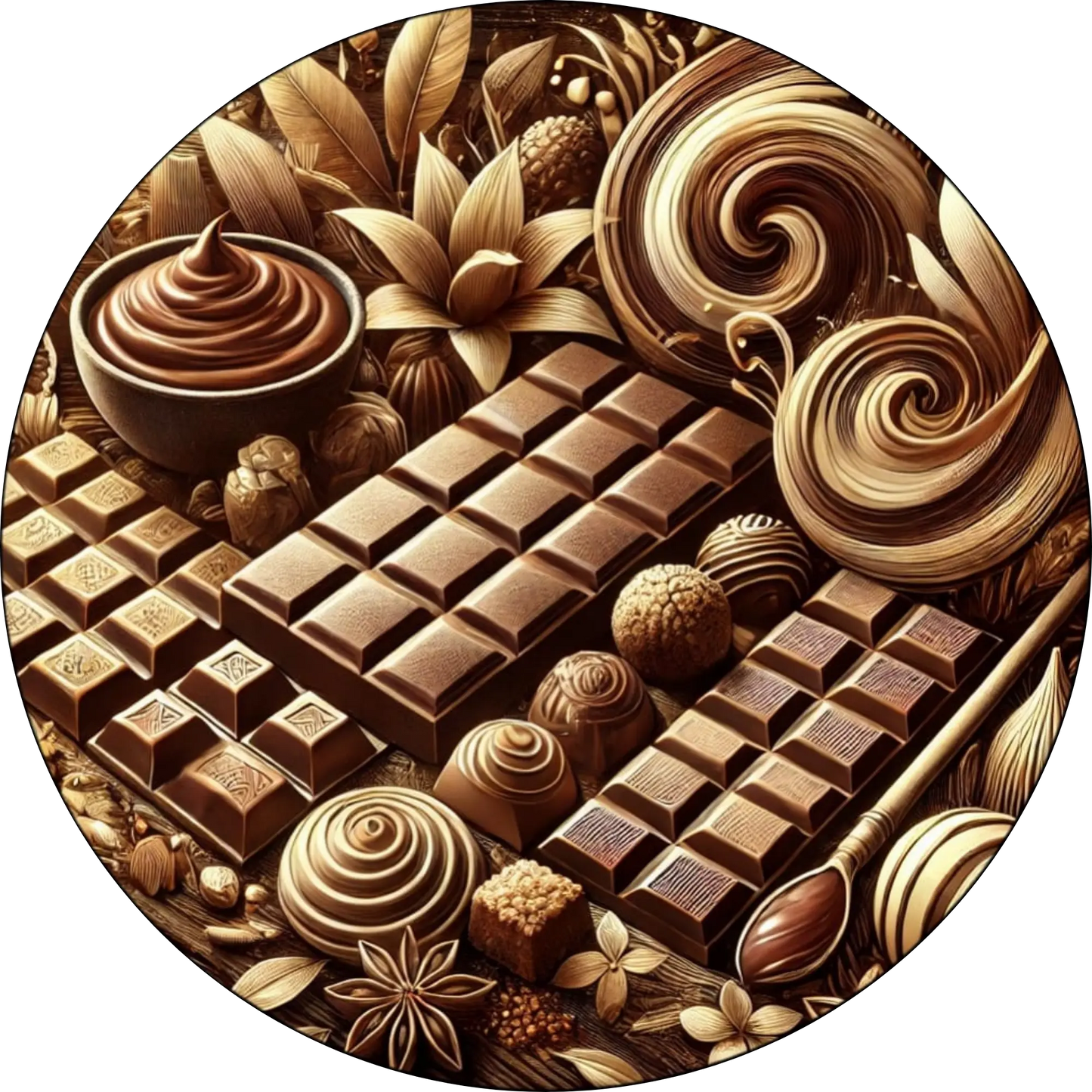 Edle Pralinen und Schokolade in floraler Anordnung