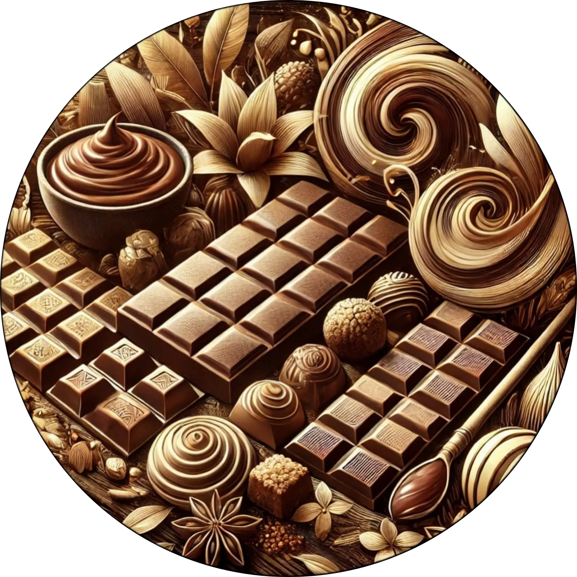 Edle Pralinen und Schokolade in floraler Anordnung