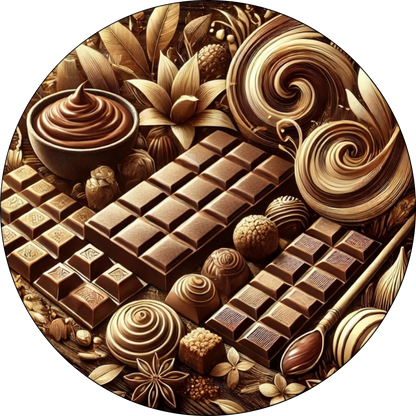 Edle Pralinen und Schokolade in floraler Anordnung