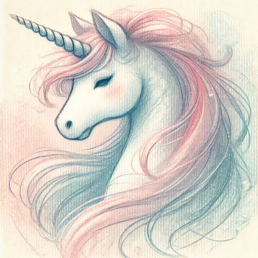 Zart gezeichnetes Einhornprofil in Pastelltönen – elegantes, reduziertes Design.