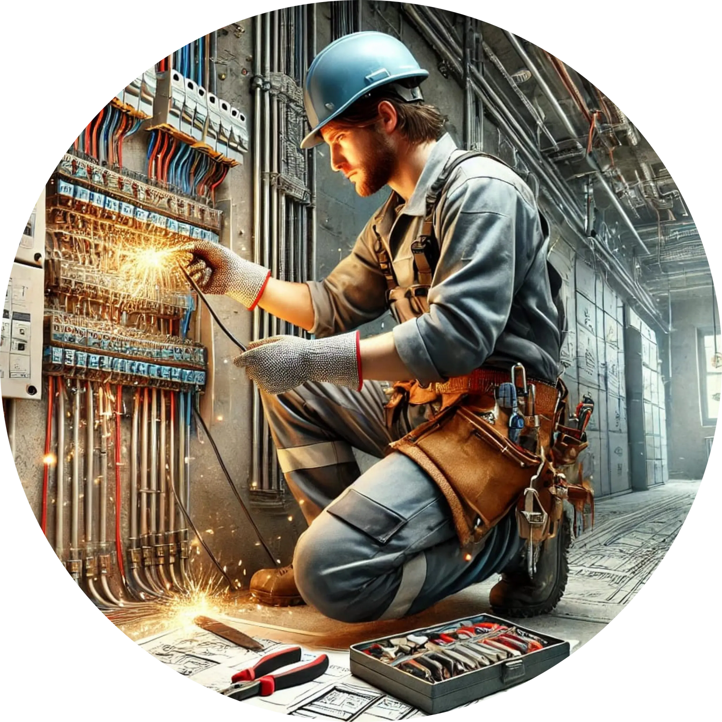 Elektriker installiert Kabel in einem Sicherungskasten