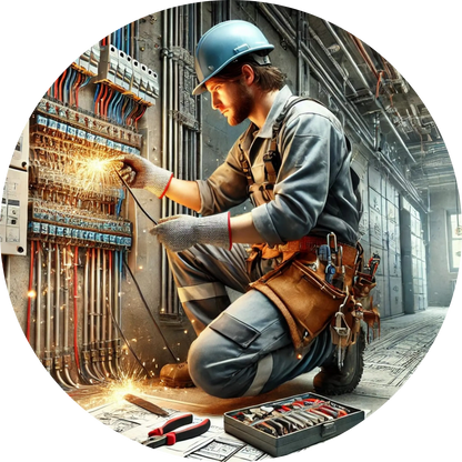 Elektriker installiert Kabel in einem Sicherungskasten