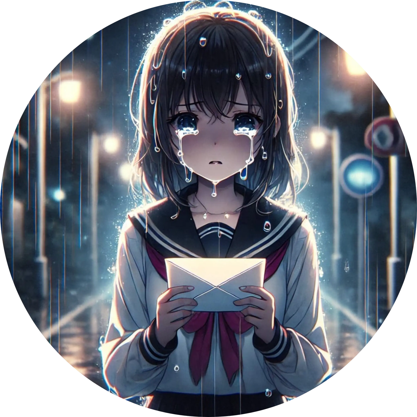 Manga-Schülerin liest emotionalen Brief mit Tränen in den Augen