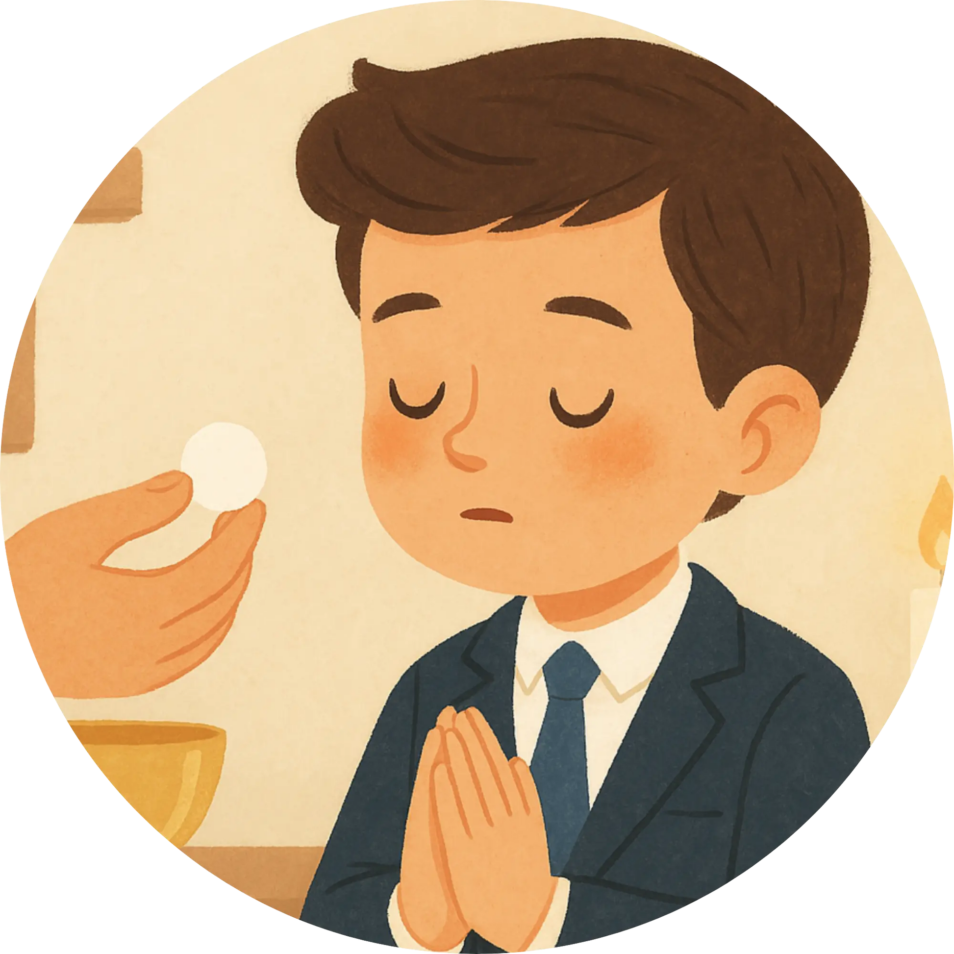 Junge mit Anzug und geschlossenen Augen – Konfirmation oder Kommunion