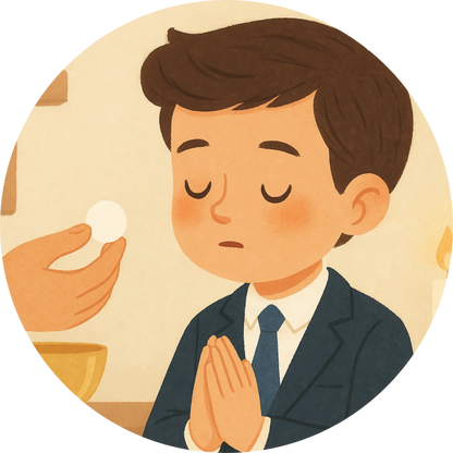 Junge mit Anzug und geschlossenen Augen – Konfirmation oder Kommunion