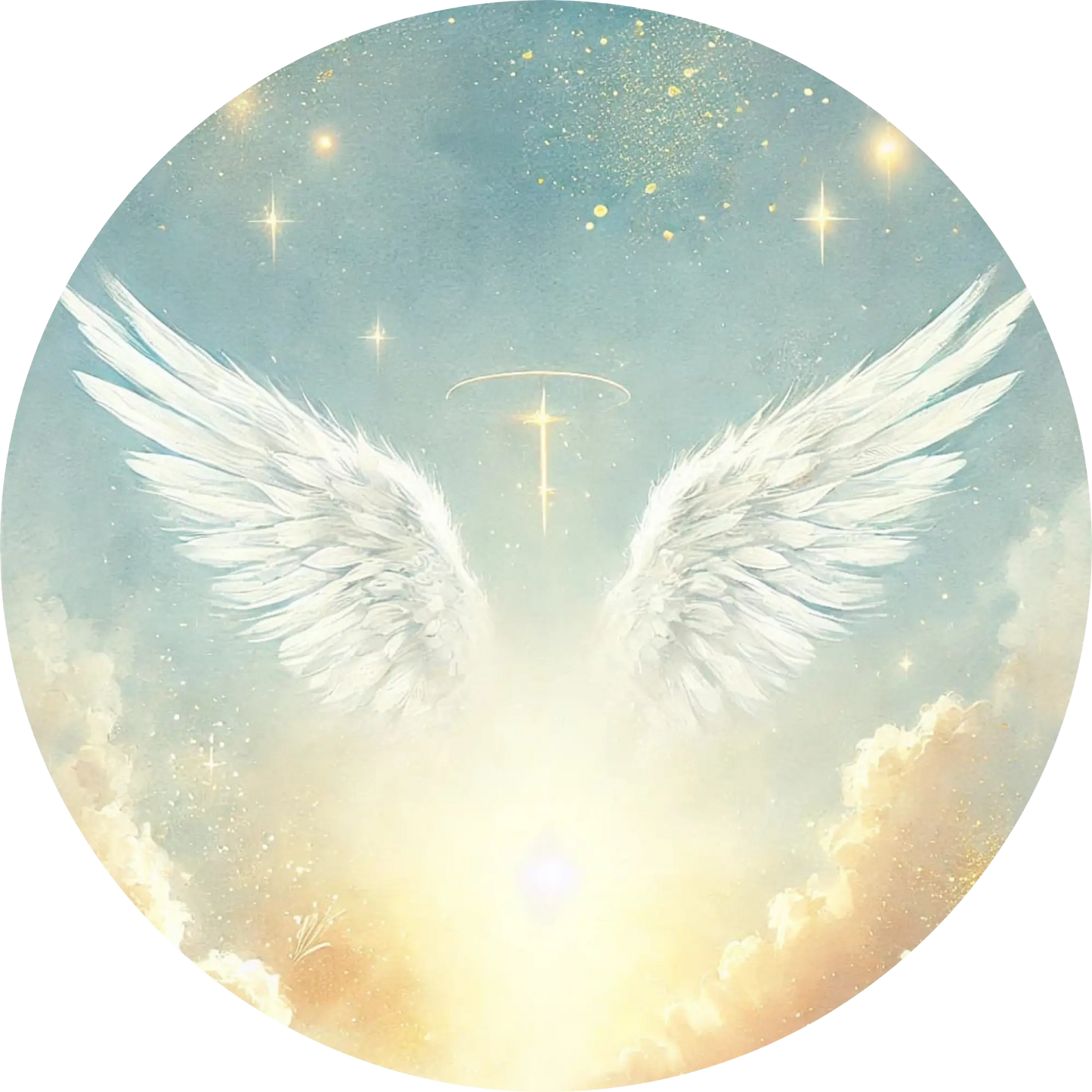 Engelsflügel mit goldenem Kreuz in hellem Licht – spirituelles Symbol