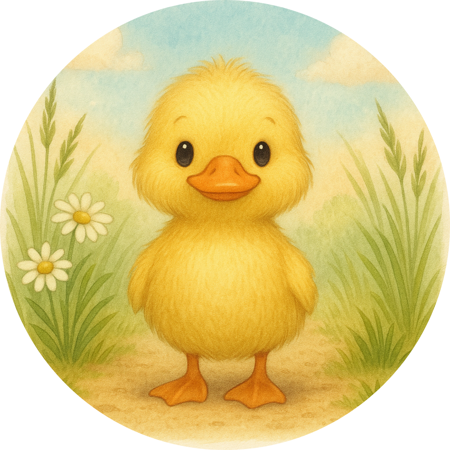 Gelbes Entenküken mit orangefarbenem Schnabel