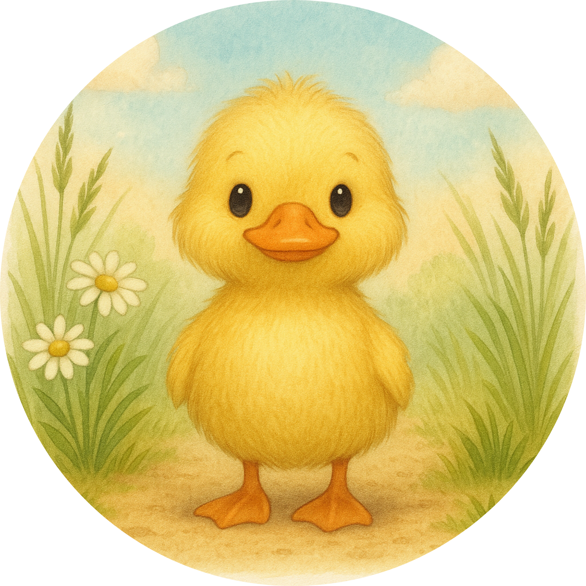 Gelbes Entenküken mit orangefarbenem Schnabel