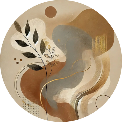 Abstrakte Formen in Beige, Creme und Braun mit Pflanzenmotiv