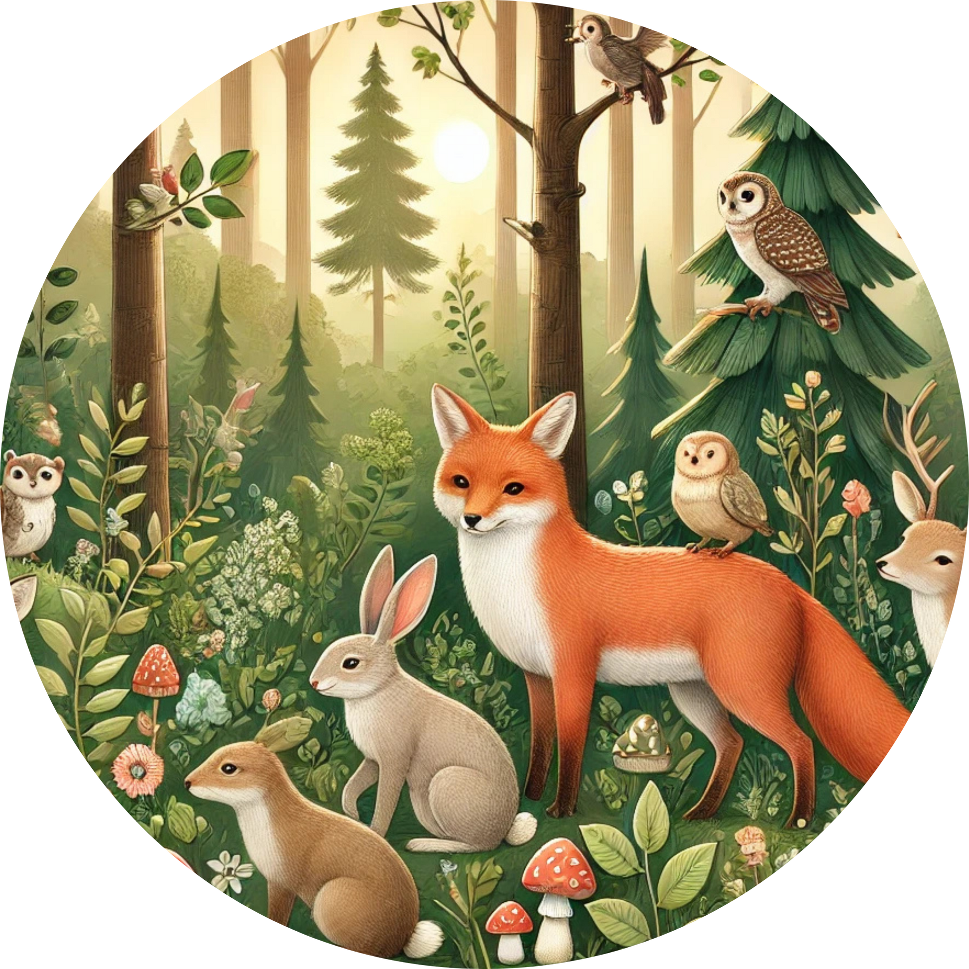 Füchsin mit Jungem im Wald – sanftes Waldmotiv in warmen Naturfarben