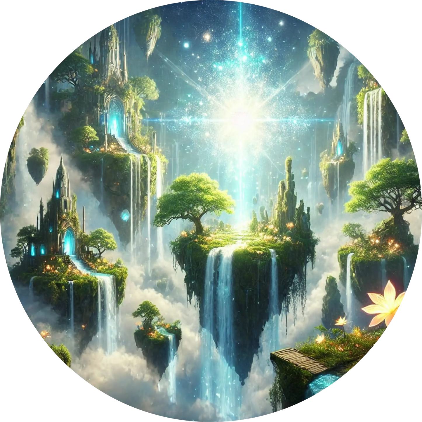 Strahlende Fantasy-Lichtung mit leuchtenden Pflanzen