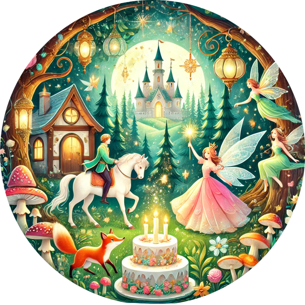Geburtstagsfeier im Märchenwald mit Einhörnern, Feen und Torte