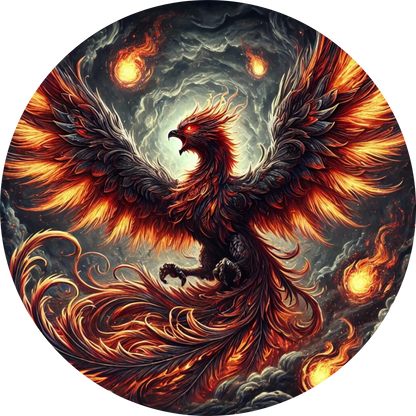 Dunkler Phoenix mit leuchtenden Augen im Schatten