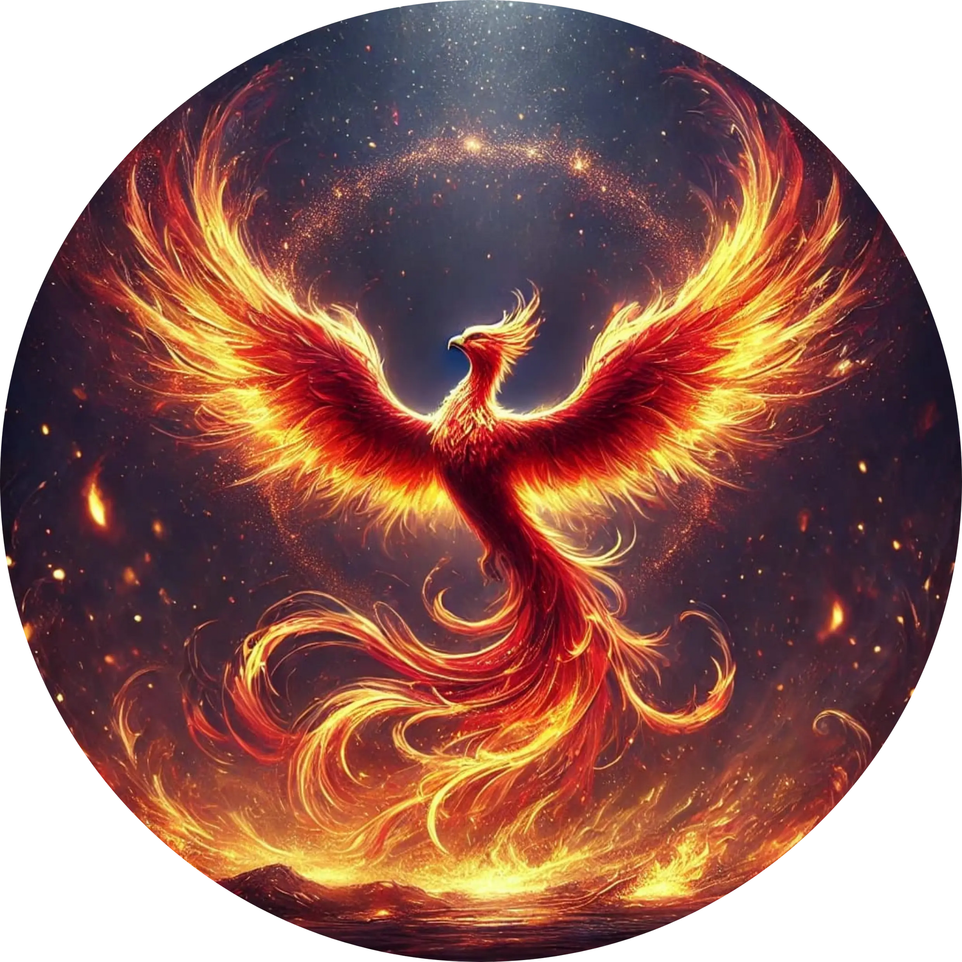 Feuerphönix steigt leuchtend aus der Asche auf