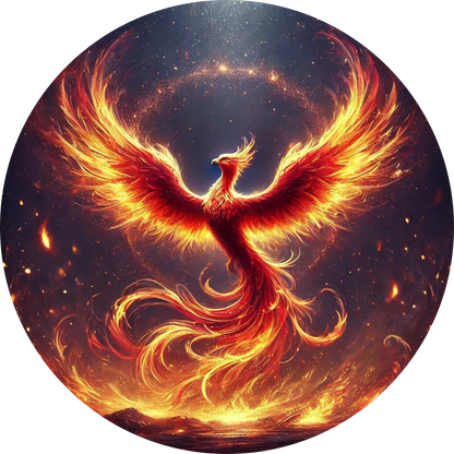 Feuerphönix steigt leuchtend aus der Asche auf