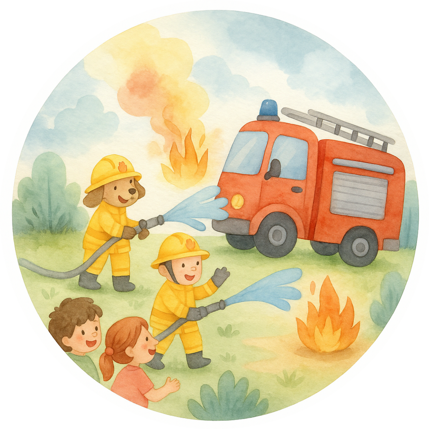 Feuerwehrauto im Kinderbuch Stil