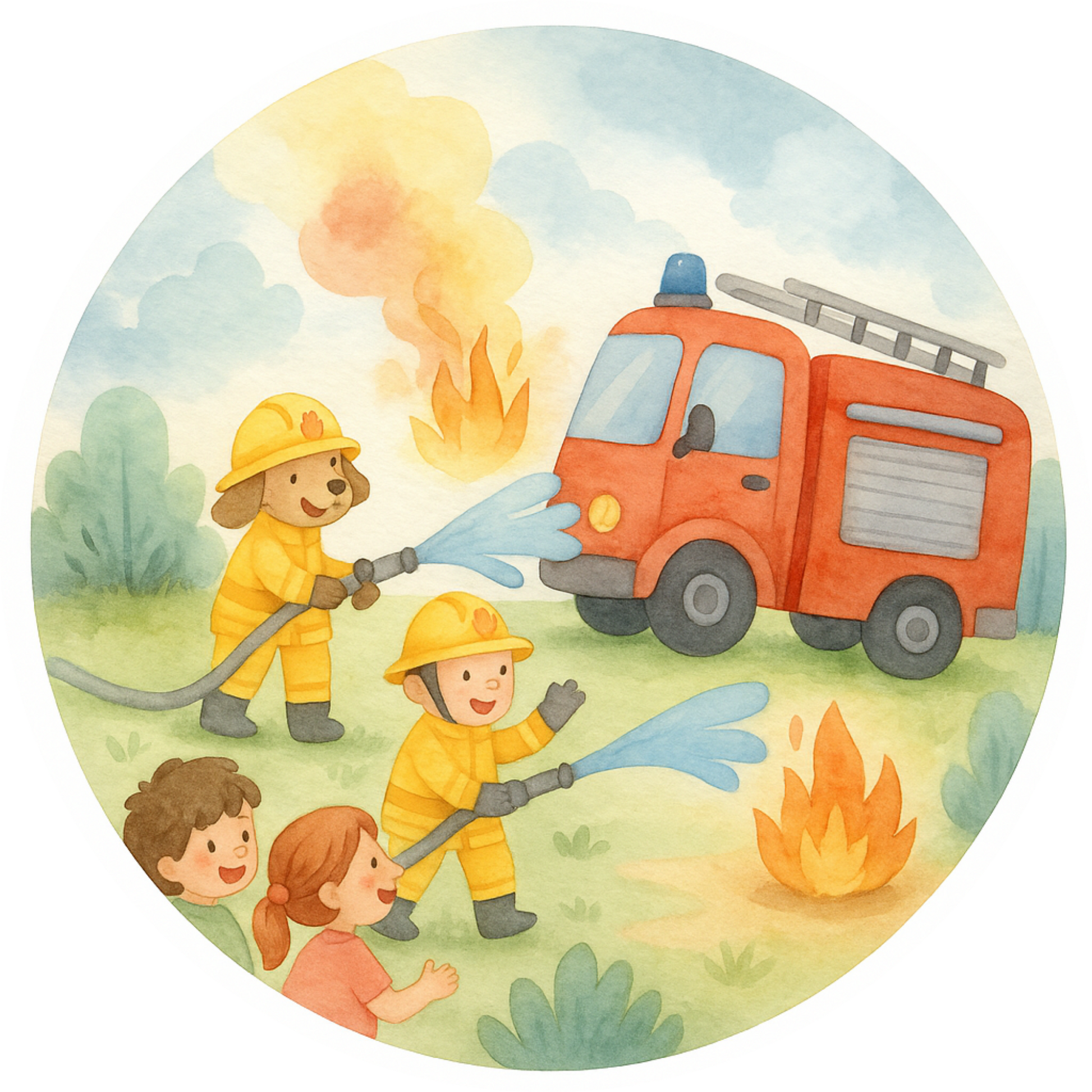 Feuerwehrauto im Kinderbuch Stil