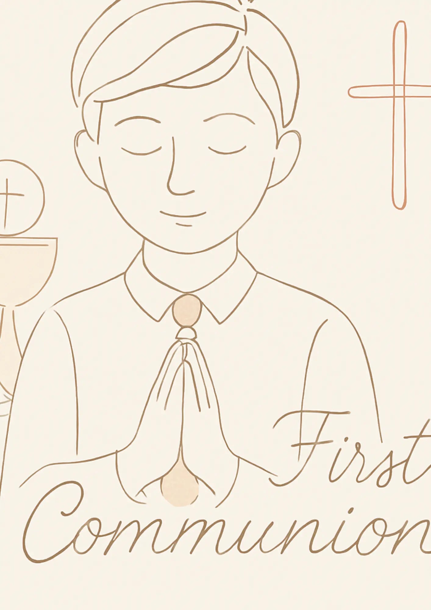 Skizzenhafte Darstellung eines Jungen mit Kelch – stilisiertes Design zur Erstkommunion