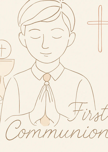 Skizzenhafte Darstellung eines Jungen mit Kelch – stilisiertes Design zur Erstkommunion