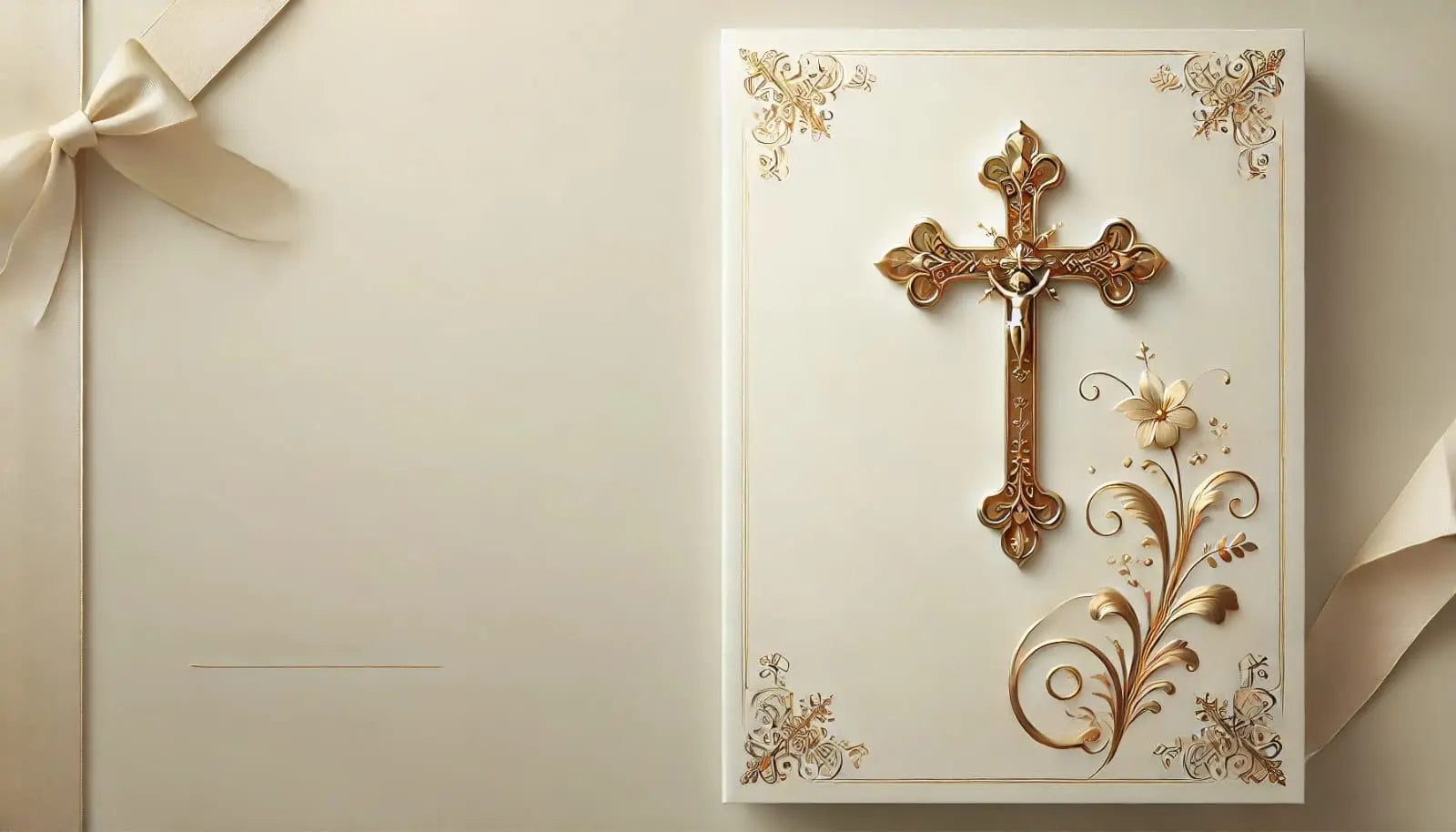 Goldenes Kreuz mit floraler Verzierung auf beigem Grund – schlichtes christliches Design