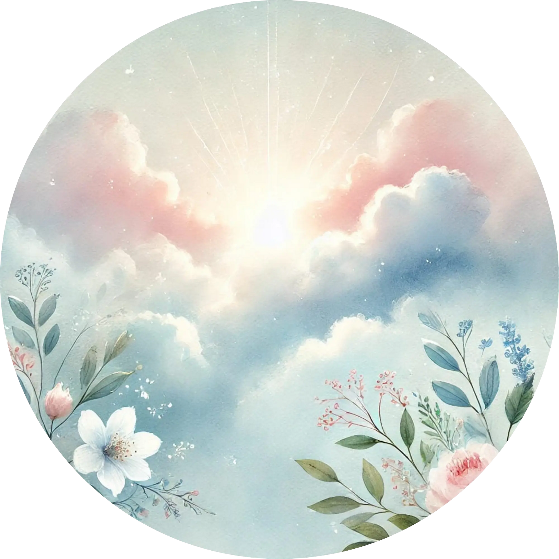 Blumenwolken mit Lichtstrahlen – himmlisches Motiv zur Kommunion