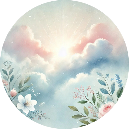 Blumenwolken mit Lichtstrahlen – himmlisches Motiv zur Kommunion