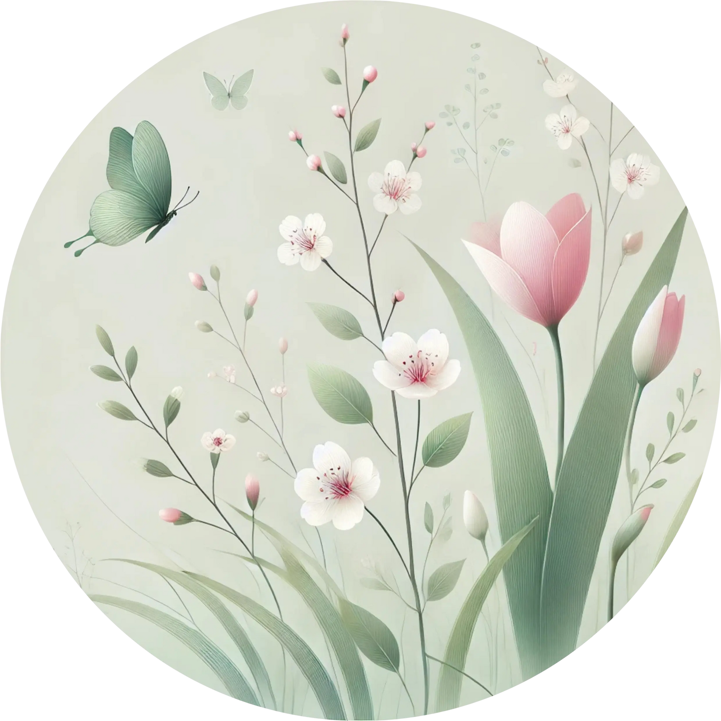  Zartes Design mit Tulpen, Schmetterlingen und kleinen Kirschblüten