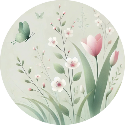  Zartes Design mit Tulpen, Schmetterlingen und kleinen Kirschblüten