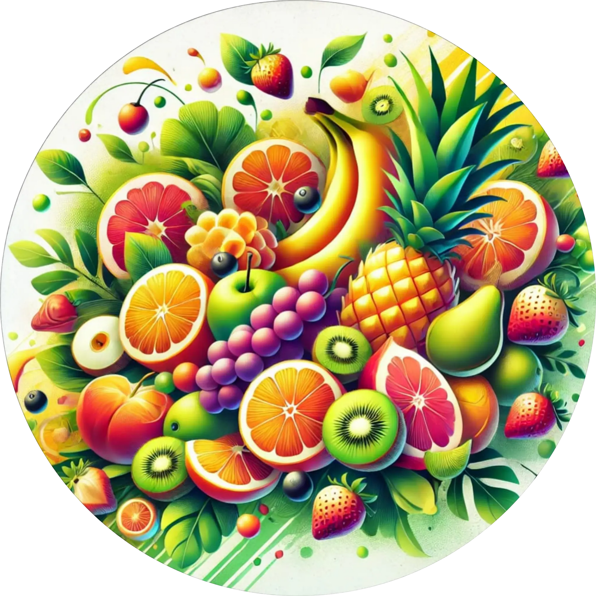Bunte Obst- und Fruchtmotive im illustrativen Stil