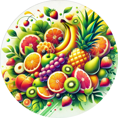Bunte Obst- und Fruchtmotive im illustrativen Stil