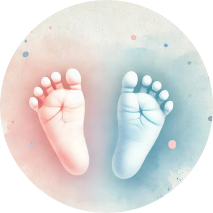 Rosa und blauer Fußabdruck – Gender Reveal in Aquarelloptik