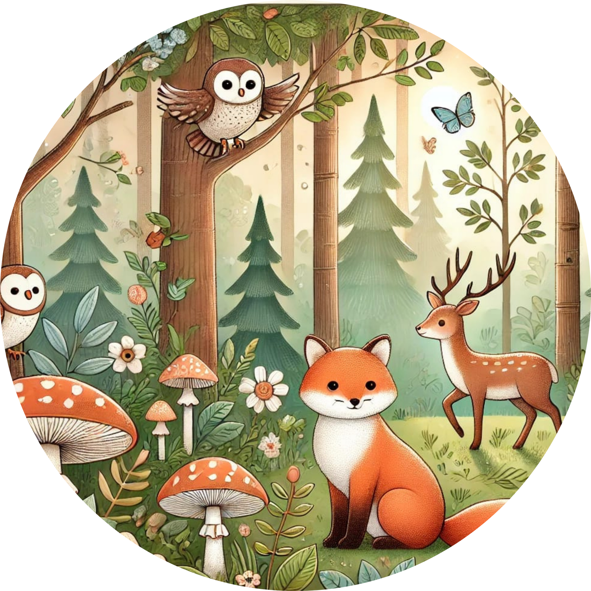 Kleiner Fuchs liegt in einer sonnigen Waldlichtung, umgeben von buntem Laub.