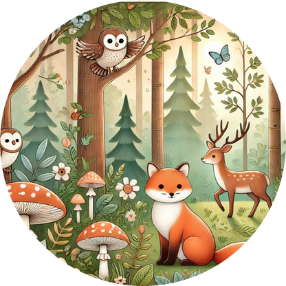 Kleiner Fuchs liegt in einer sonnigen Waldlichtung, umgeben von buntem Laub.