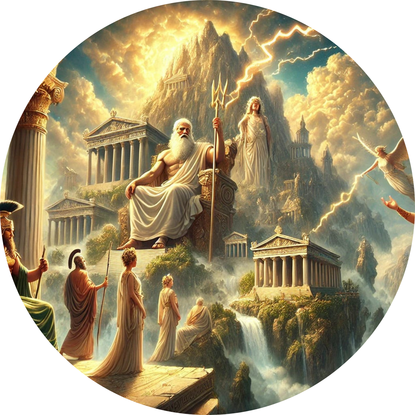 Götterversammlung auf dem Olymp mit dramatischer Lichtstimmung