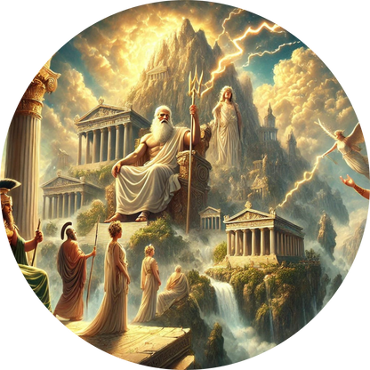 Götterversammlung auf dem Olymp mit dramatischer Lichtstimmung