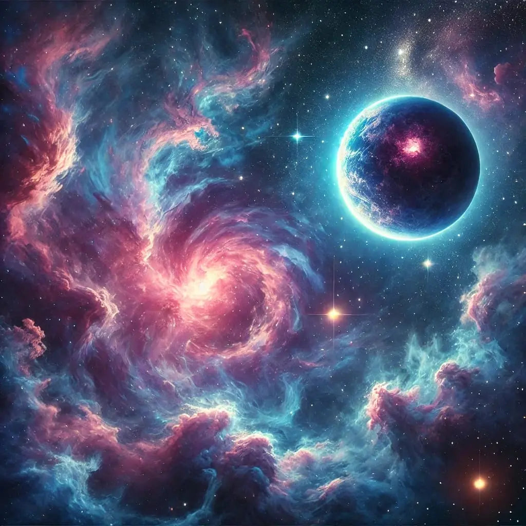 Leuchtender Nebel in Pink und Blau – galaktisches Zentrum.