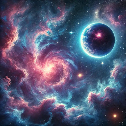 Leuchtender Nebel in Pink und Blau – galaktisches Zentrum.