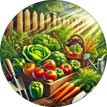 Gartenbeet mit frischem Gemüse und Gießkanne
Charmantes Gartenmotiv mit Gemüsebeet, Salatköpfen und einer Gießkanne – ideal für Hobbygärtner:innen und Naturfreunde.