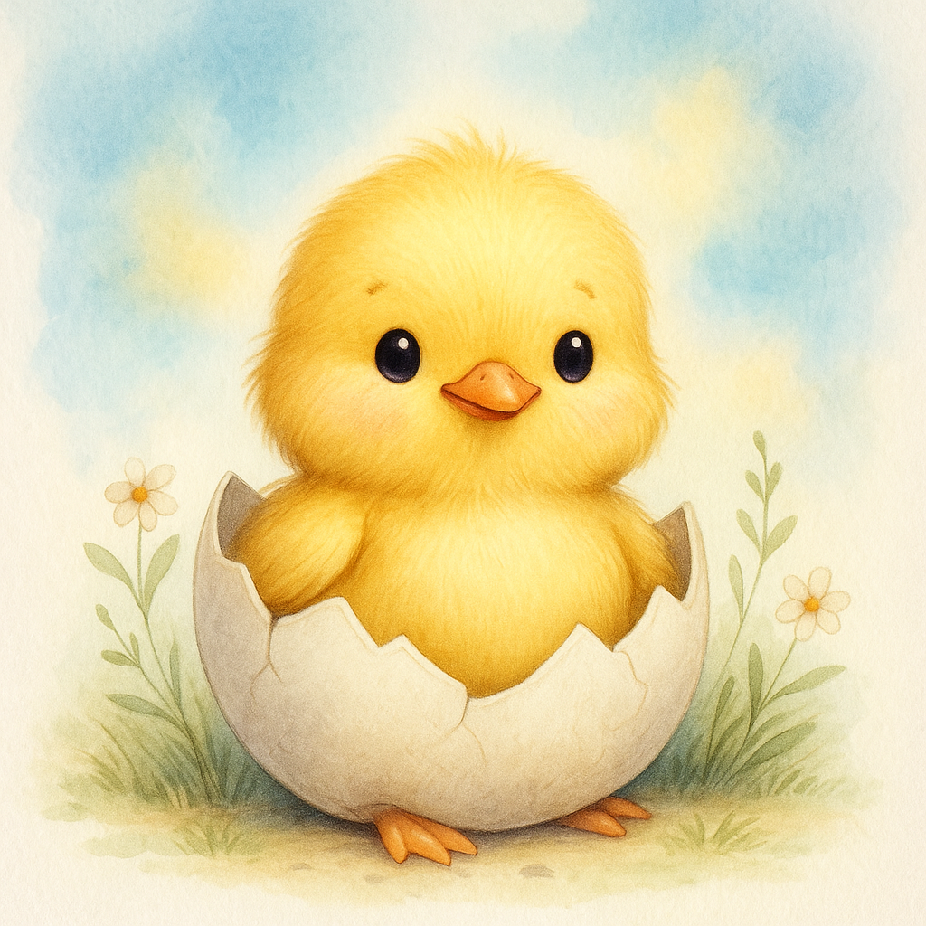 Gelbes Küken frisch geschlüpft aus einem Ei