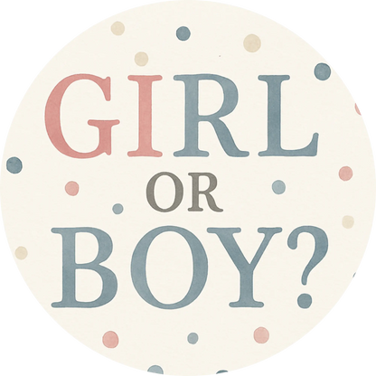Schriftzug „Girl or Boy?“ in Beige – neutrales Design für Gender Reveal