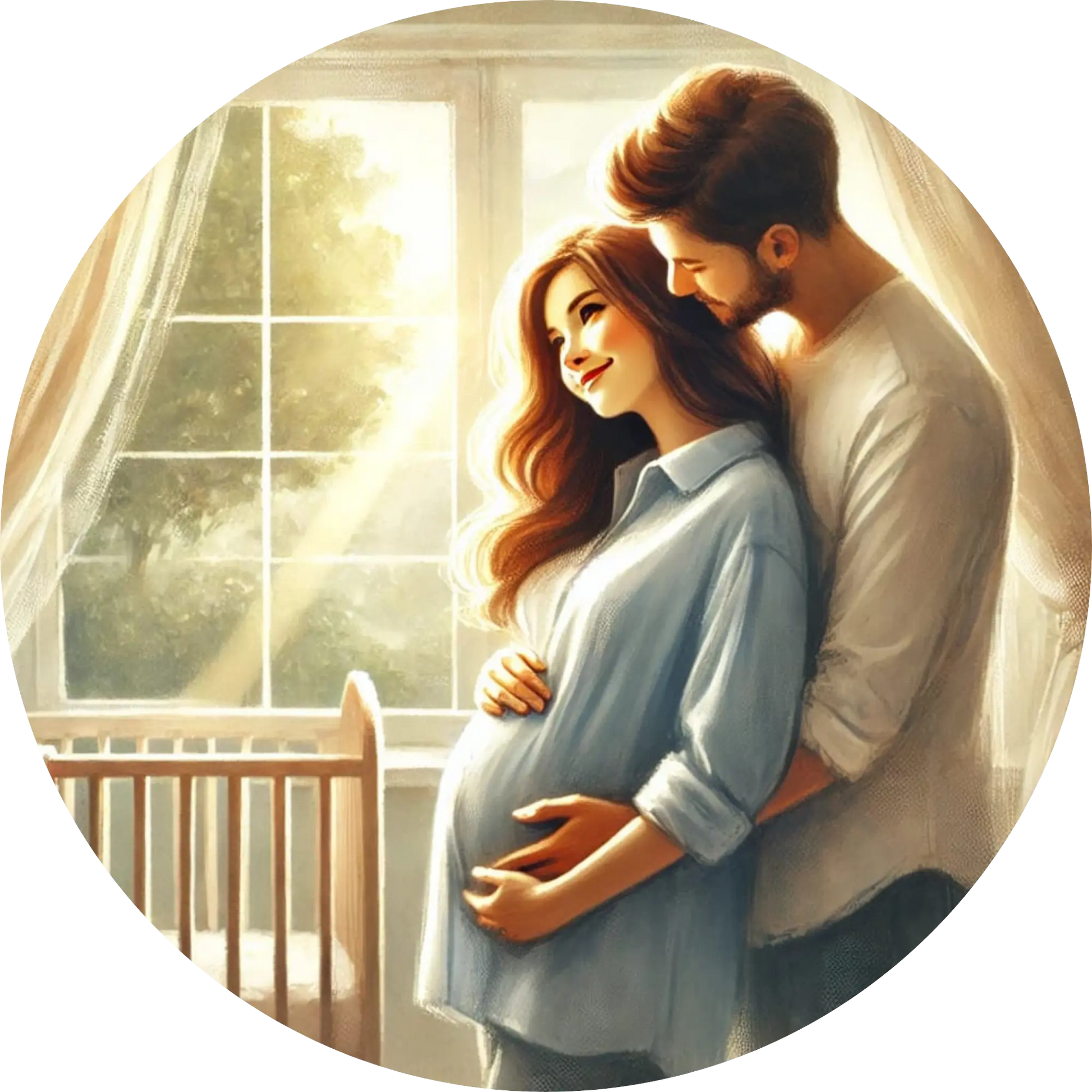 Eltern mit Babybauch am Fenster – emotionales Schwangerschaftsmotiv
