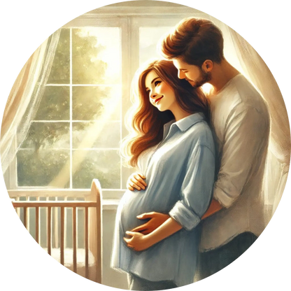 Eltern mit Babybauch am Fenster – emotionales Schwangerschaftsmotiv